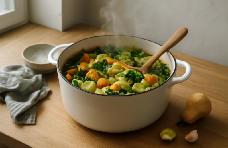 Ét-grydes pasta med efterårsgrønt: alt i samme gryde